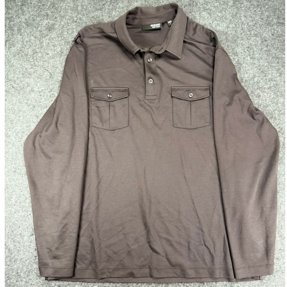 Murano Liquid Luxury Men's Long Sleeve Polo Shirt Brown Size L